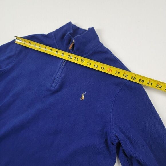 Polo Ralph Lauren Estate Rib Quarter Zip Pullover Sweater Blue Large White Pony - Picture 7 of 11
